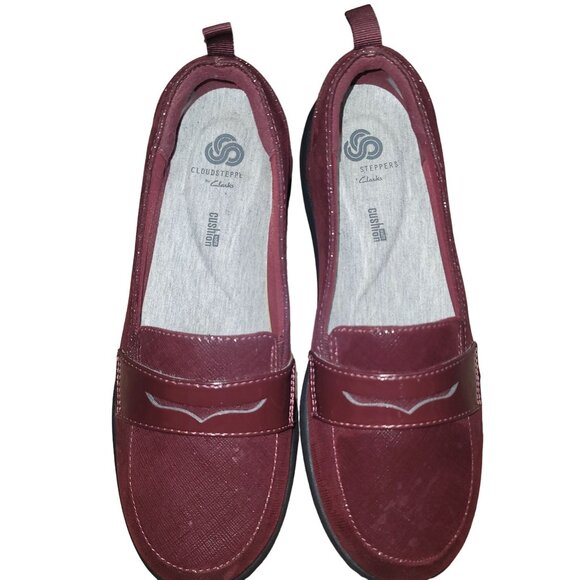 Clarks Cloud Steppers Penny Loafer 7.5 Shoe Work Burgundy Office Preppy Academia - Picture 9 of 10